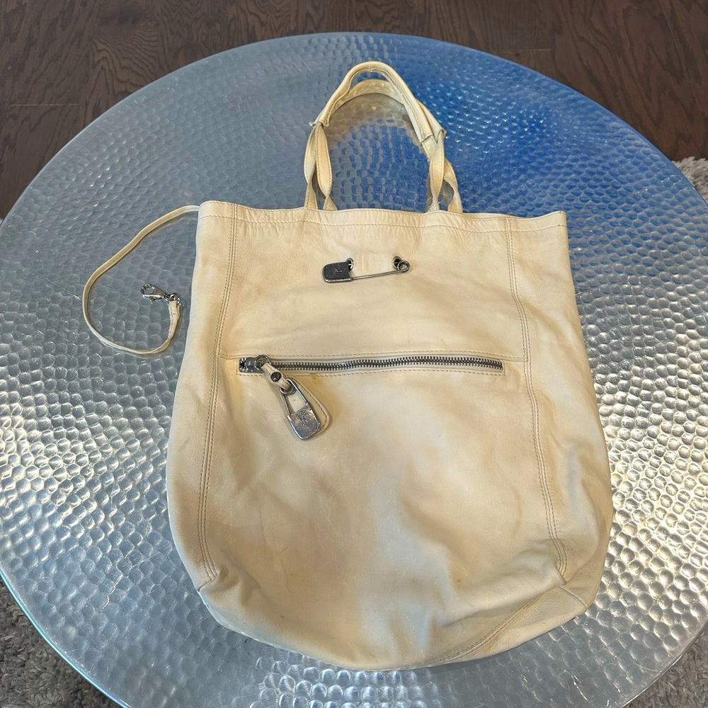 Sissi Rossi Safety Pin LeatherTote - Large Cream Shoulder Bag